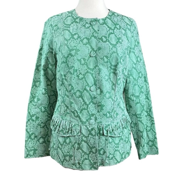 CHI by Falchi Genuine Leather Animal Snake Print Jacket Mint Green Size Small - Picture 1 of 8
